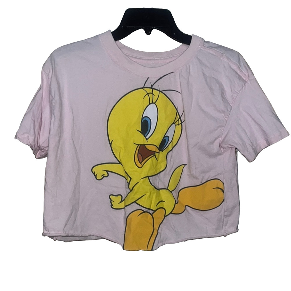 loony tunes Pink Tweety Bird cropped Short Sleeve Tee shirt